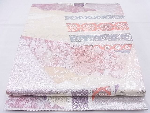 平和屋着物◎六通柄袋帯 名物裂 銀糸 逸品 BAAI2079ns