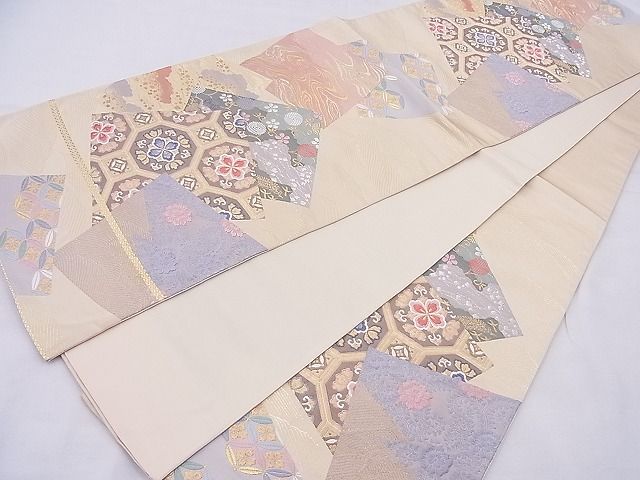 平和屋着物◎六通柄袋帯 唐織 名物裂色紙散らし 金糸 逸品 BAAI2095ns