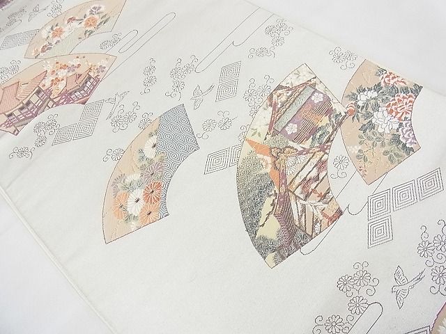 平和屋着物◎六通柄袋帯 唐織 扇各中格外 古代九百錦 金銀糸 逸品 BAAI6522ns