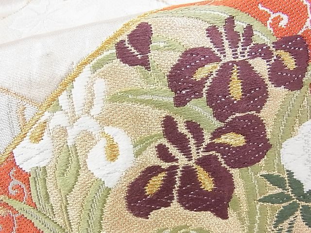 平和屋着物◎六通柄袋帯 唐織 菱吉祥花文 金糸 逸品 BAAI6582ns