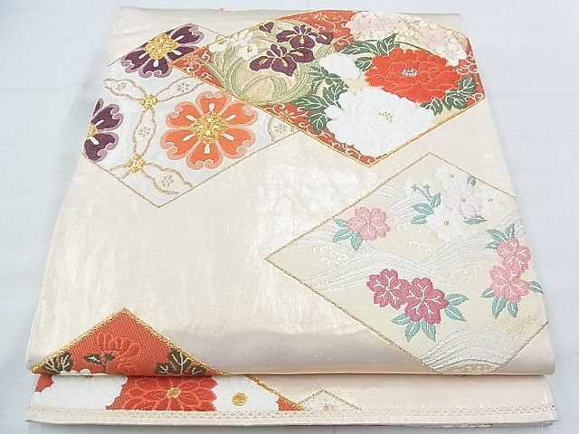 平和屋着物◎六通柄袋帯 唐織 菱吉祥花文 金糸 逸品 BAAI6582ns
