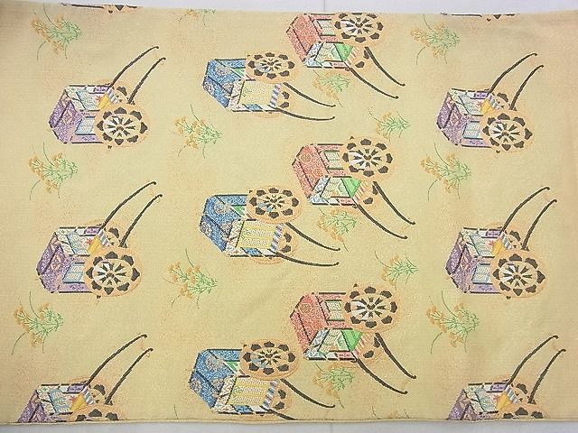 平和屋着物◎太鼓柄袋帯 御所車秋草文 金糸 逸品 BAAI0478if
