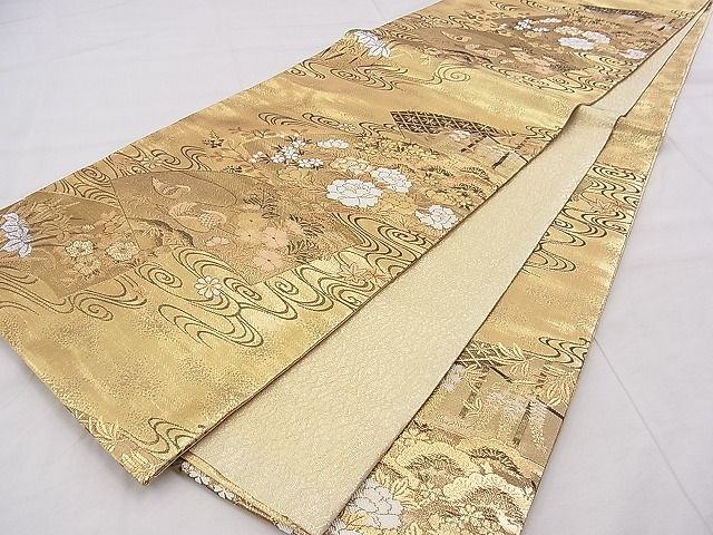 平和屋着物◎佐賀錦 六通柄袋帯 琳派地紙花鳥文 金銀糸 逸品 BAAI5419if