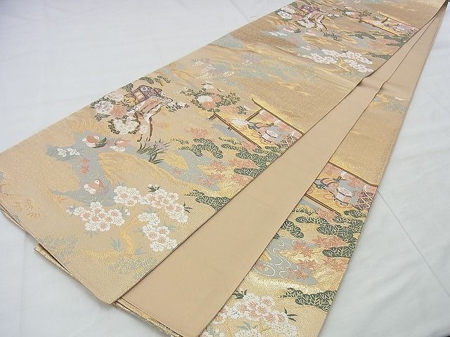 平和屋着物◎六通柄袋帯 唐織 平安春秋文 王朝錦 金糸 逸品 BAAI5467if