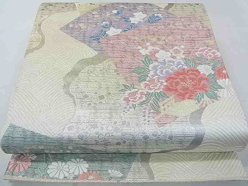 平和屋着物◎六通柄袋帯 唐織 立波色紙重ね花文 金銀糸 逸品 DAAG1349we