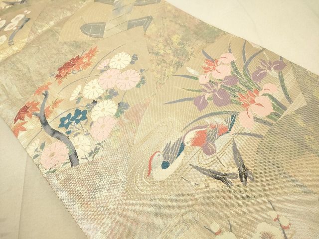 平和屋着物◎佐賀錦 六通柄袋帯 地紙重ね鴛鴦草花文 金糸 逸品 DAAH2351ud