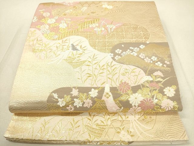 平和屋着物◎六通柄袋帯 鳳凰風景草花文 金銀糸 逸品 DAAH2355ud