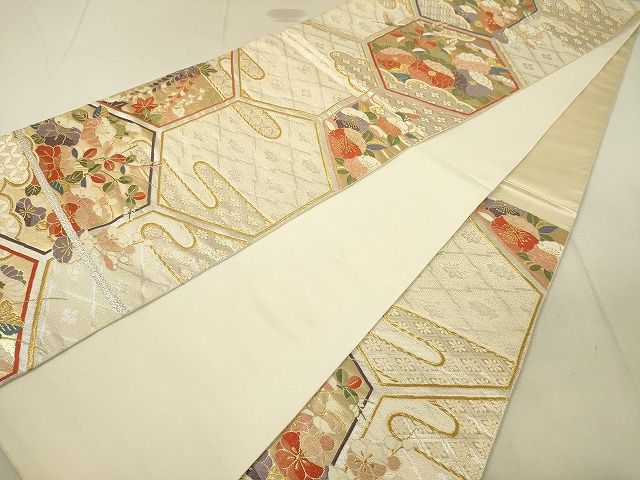 平和屋着物◎六通柄袋帯 唐織 亀甲草花文 金銀彩 逸品 DAAH2393ud