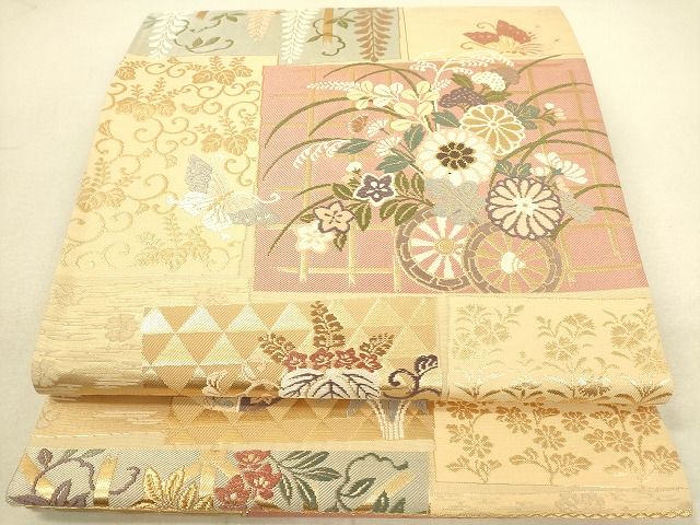 平和屋着物◎六通柄袋帯 花蝶文 金糸 逸品 DAAH2415ud