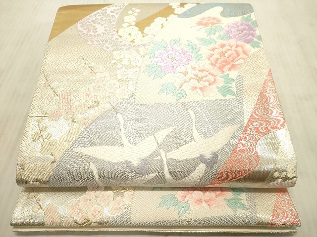 平和屋着物◎六通柄袋帯 地紙重ね花鳥文 金銀糸 逸品 DAAH2465ud