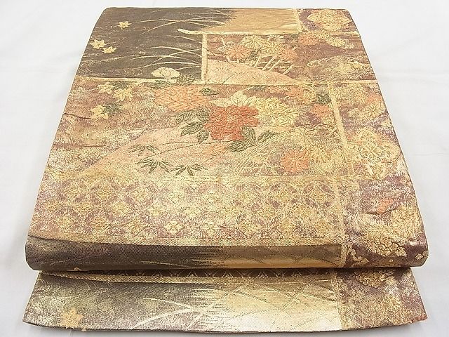 平和屋着物◎六通柄袋帯 違い棚吉祥花文 金糸 逸品 BAAI9335sa