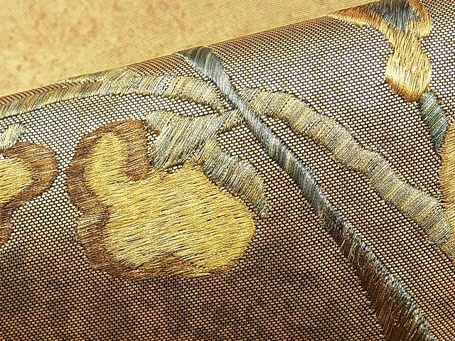 平和屋着物◎太鼓柄袋帯 刺繍 枝花文 金糸 引箔 逸品 BAAI9372sa