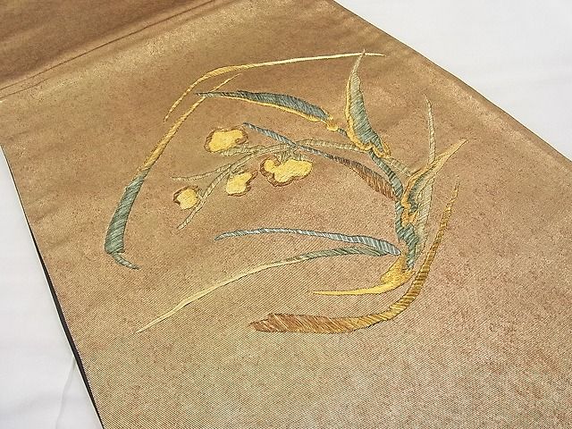 平和屋着物◎太鼓柄袋帯 刺繍 枝花文 金糸 引箔 逸品 BAAI9372sa
