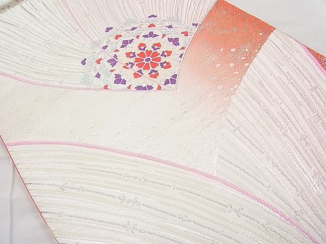 平和屋着物◎六通柄袋帯 唐織 正倉院花文 銀糸 逸品 BAAI9355sa