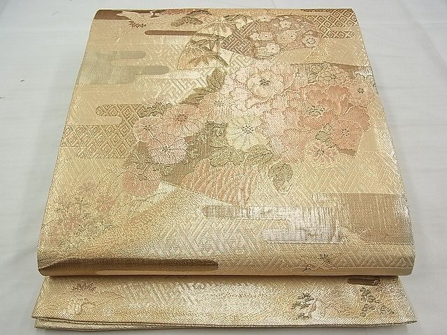 平和屋着物◎佐賀錦 六通柄袋帯 エ霞地紙花文 金糸 逸品 BAAI3322qt