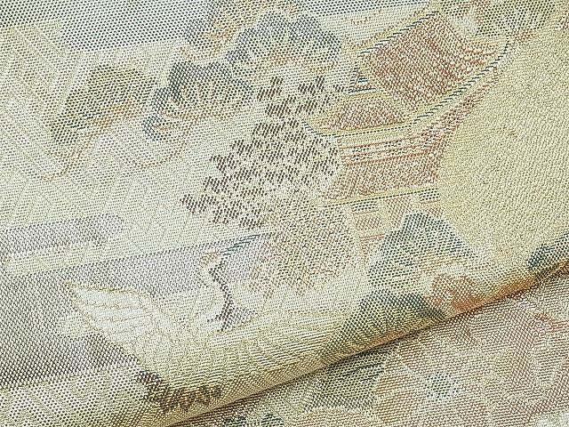 平和屋着物◎佐賀錦 六通柄袋帯 エ霞地紙花文 金糸 逸品 BAAI3322qt