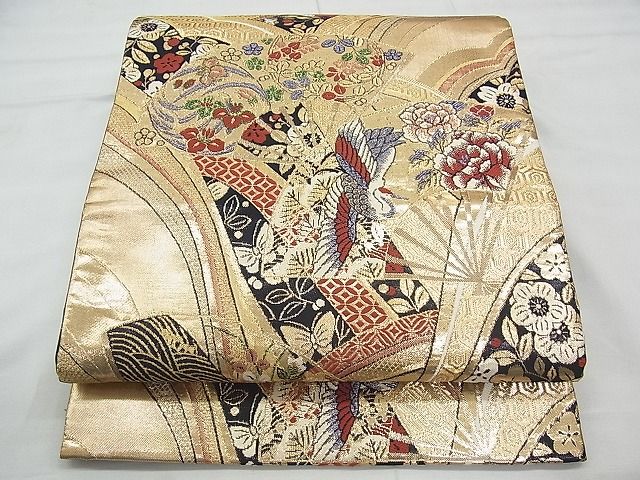 平和屋着物◎六通柄袋帯 唐織 麗美 黒地 金糸 逸品 BAAI3376qt
