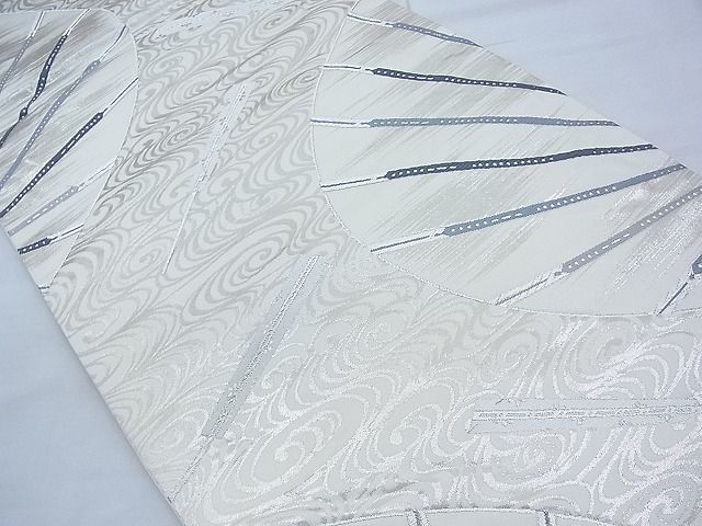 平和屋着物◎六通柄袋帯 扇流し 白金 逸品 BAAI3389qt