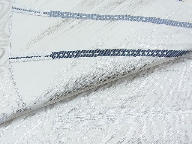 平和屋着物◎六通柄袋帯 扇流し 白金 逸品 BAAI3389qt