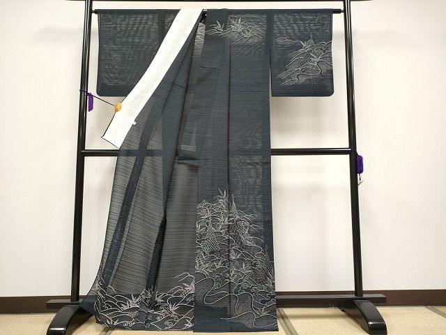 平和屋本店■極上 夏物 訪問着 変わり絽 銀駒刺繍 立波草木文 銀糸 逸品 CYAA0592s4