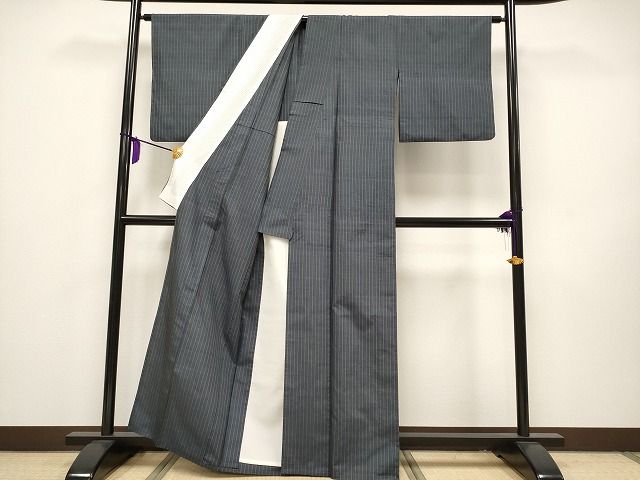 平和屋本店▽極上 石川県指定無形文化財 牛首紬 白山工房 手織り 先染め 単衣 間道 証紙付き 逸品 CYAA0612s4