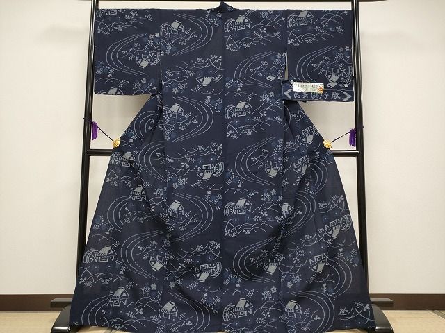 平和屋本店●極上 久留米絣 単衣 民芸手織 御所解文 池田曽吾作 証紙付き 綿 逸品 未使用 CYAA0613s4