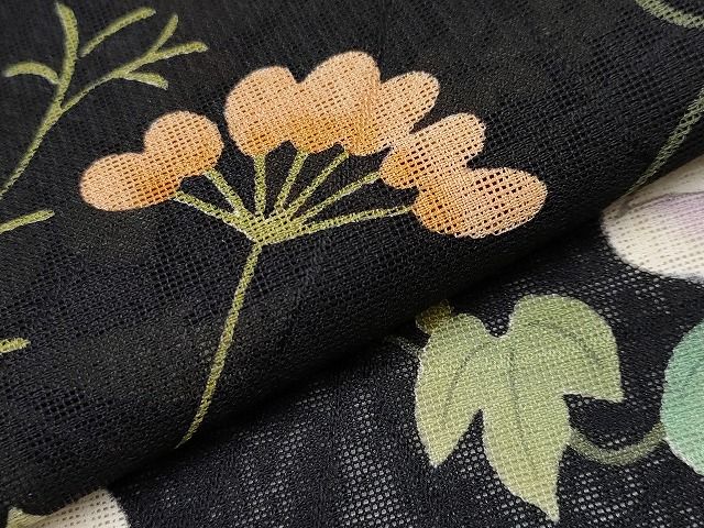期間限定セール40%off■極上 夏物 ファッションデザイナー 花井幸子 訪問着 手描き 草木紋紗 朝顔 アサガオ 黒地 CYAA0624s4