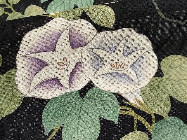 期間限定セール40%off■極上 夏物 ファッションデザイナー 花井幸子 訪問着 手描き 草木紋紗 朝顔 アサガオ 黒地 CYAA0624s4