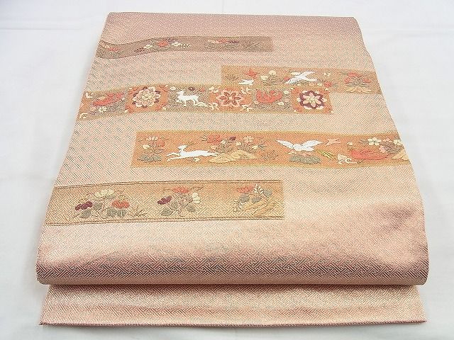 平和屋着物◎佐賀錦 太鼓柄袋帯 刺繍 横段鳥獣花文 金彩 逸品 BAAI4518jm