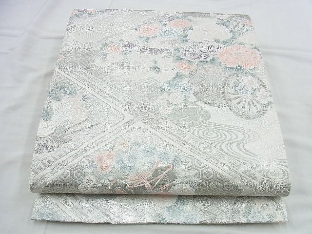 平和屋着物◎六通柄袋帯 唐織 格天花車文 九百プラチナ箔 逸品 BAAI4507jm
