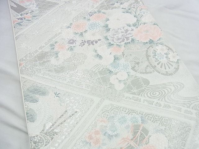 平和屋着物◎六通柄袋帯 唐織 格天花車文 九百プラチナ箔 逸品 BAAI4507jm