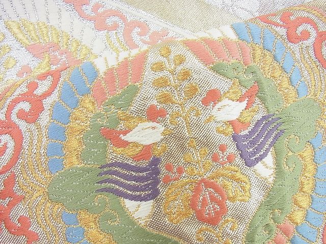 平和屋着物◎六通柄袋帯 唐織 向かい鳳凰菱文様 金銀糸 逸品 BAAI4551jm