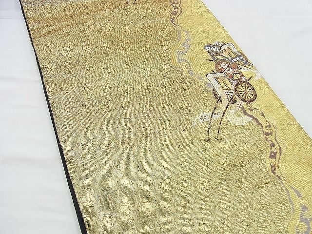 平和屋着物◎六通柄袋帯 唐織 御所車 金糸 逸品 BAAI4562jm