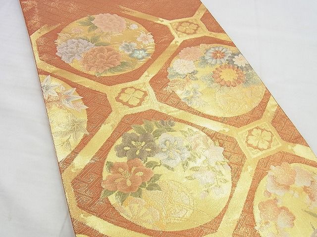 平和屋着物◎佐賀錦 太鼓柄袋帯 蜀江花丸文 金糸 逸品 BAAI4573jm