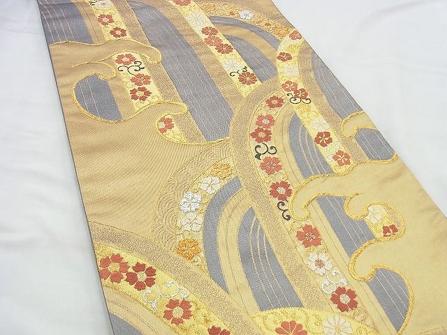 平和屋着物◎六通柄袋帯 唐織 立波花唐草文 金銀糸 逸品 BAAI4568jm