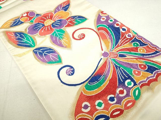 平和屋着物◎六通柄袋帯 舞蝶花文 金糸 逸品 DAAG9479op