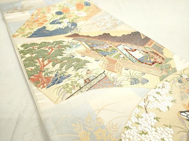 平和屋着物◎六通柄袋帯 唐織 地紙風景花文 金糸 逸品 DAAH9546tw