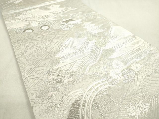 平和屋着物◎六通柄袋帯 唐織 風景花文 銀糸 逸品 DAAH9570tw