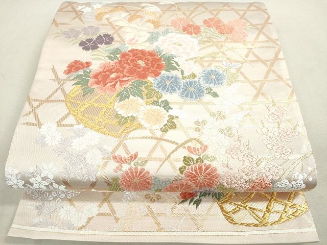 平和屋着物◎六通柄袋帯 唐織 花籠文 金糸 逸品 DAAH9614tw