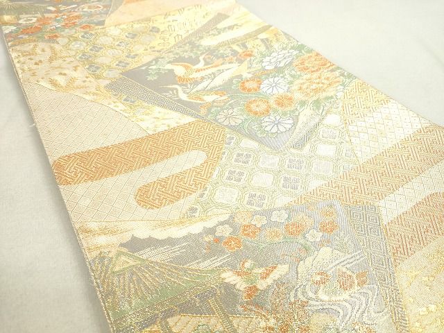 平和屋着物◎佐賀錦 六通柄袋帯 九百錦 色紙重ね鳳凰花文 金糸 逸品 DAAH9651tw