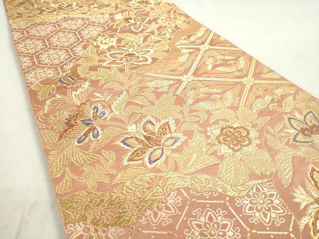 平和屋着物◎六通柄袋帯 更紗花文 金糸 逸品 DAAH9655tw
