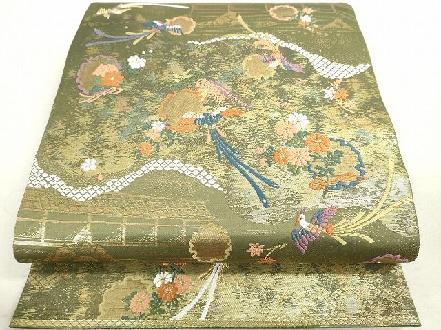 平和屋着物◎六通柄袋帯 唐織 雪輪鳳凰花文 金糸 逸品 DAAH9656tw