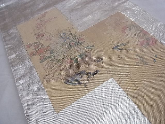 平和屋着物■太鼓柄袋帯 手描き 螺鈿箔 琳派色紙花鳥絵図 金彩 引箔 逸品 BAAJ1141du