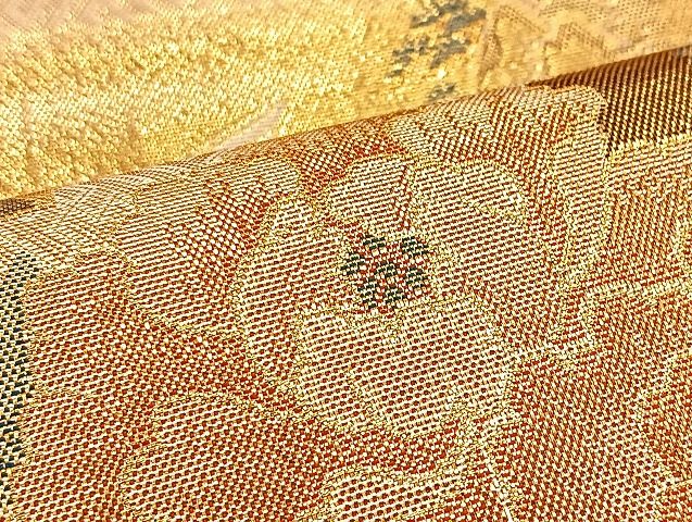 平和屋着物◎佐賀錦 六通柄袋帯 ヱ霞地紙花文 金糸 逸品 BAAJ5230ea