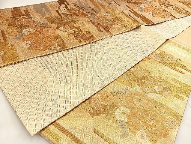 平和屋着物◎佐賀錦 六通柄袋帯 ヱ霞地紙花文 金糸 逸品 BAAJ5230ea
