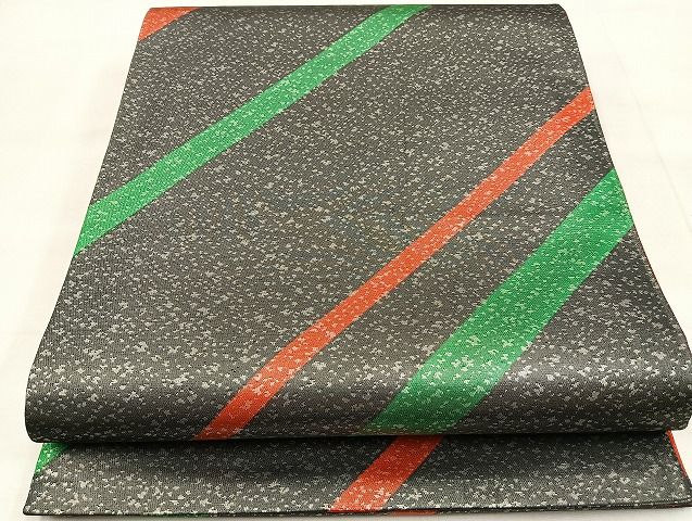 平和屋着物◎全通柄袋帯 斜線文 銀糸 逸品 BAAJ5225ea