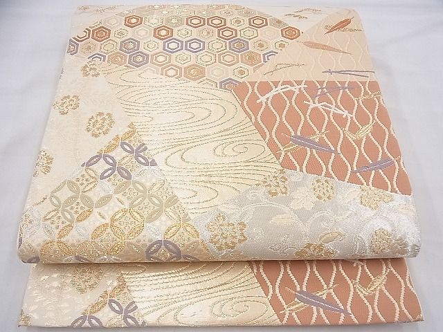 平和屋着物◎六通柄袋帯 唐織 切嵌花文 金銀糸 逸品 BAAI6470th