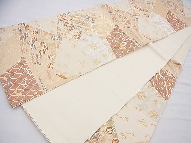 平和屋着物◎六通柄袋帯 唐織 切嵌花文 金銀糸 逸品 BAAI6470th