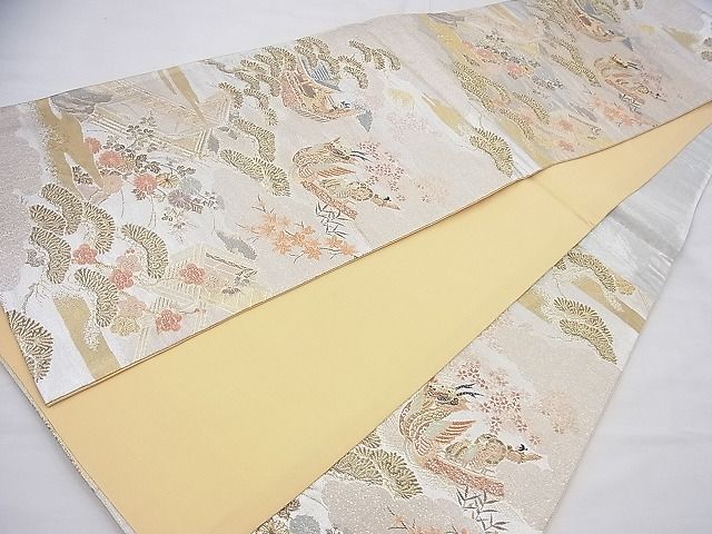 平和屋着物◎六通柄袋帯 唐織 風景花文 金銀糸 逸品 BAAI6486th