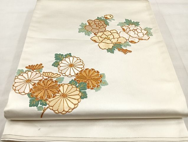 平和屋着物■太鼓柄袋帯 総刺繍 菊牡丹文 金糸 逸品 BAAI7932ea